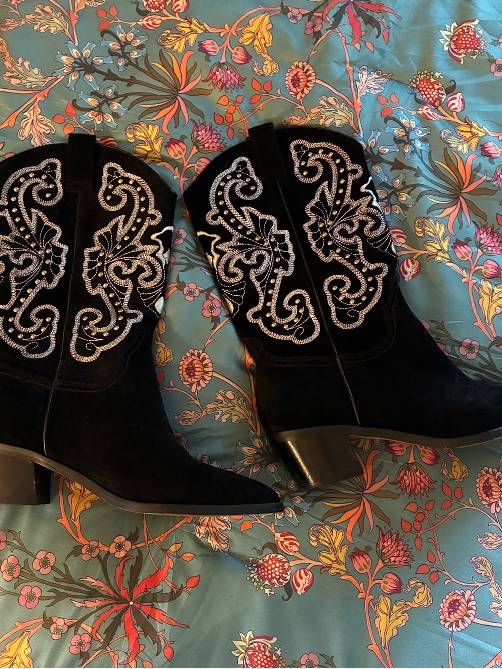 Dolce Vita Black Suede Embellished Western Heeled Boots